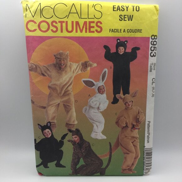 Vintage McCalls Costume 8953 Easy Sew Bunny Bear Cat Lion Kangaroo Size CL 6 7 8 - Picture 2 of 6